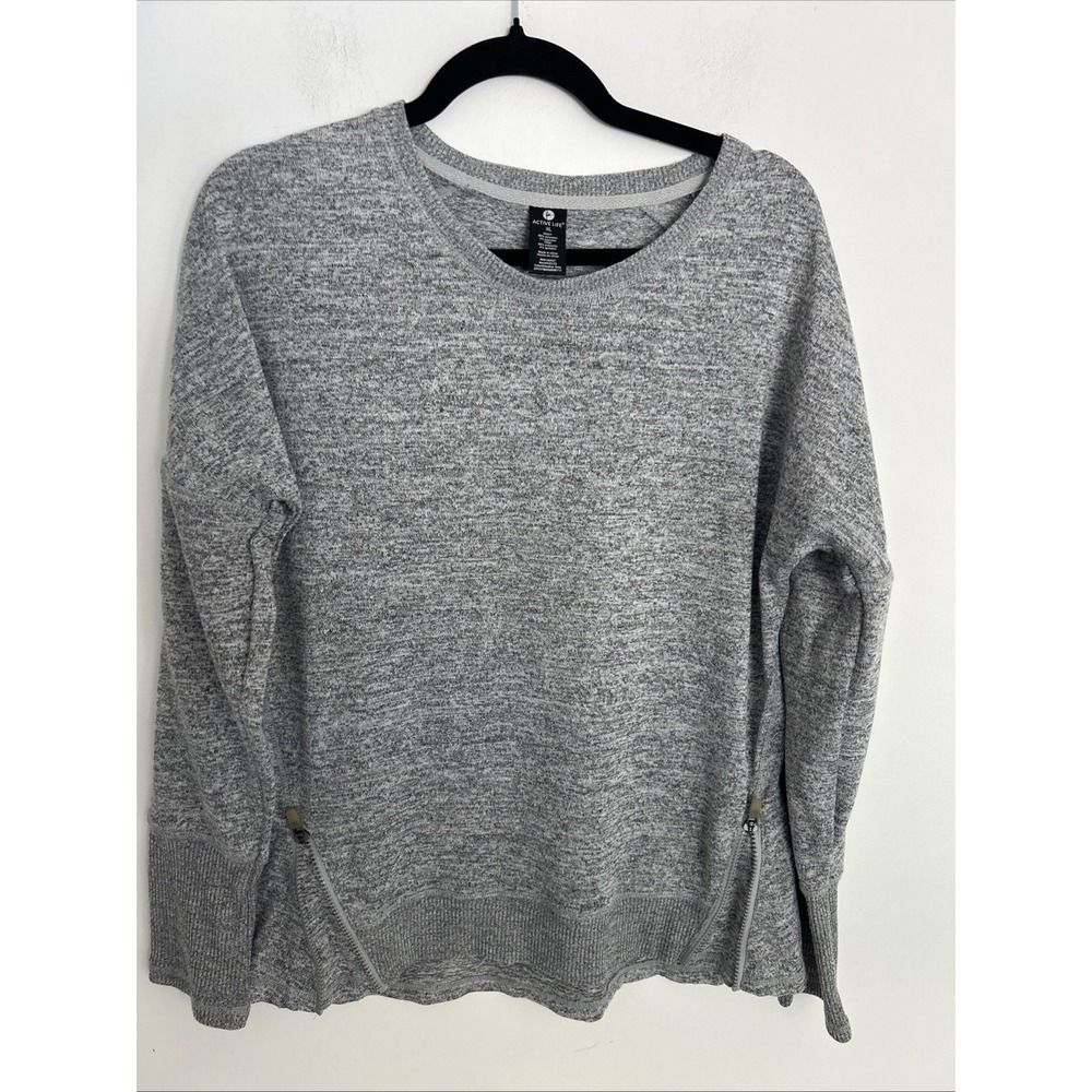 Active Life Women's Xl Long Sleeve Grey Side Zipper Pull Over Camping Sports